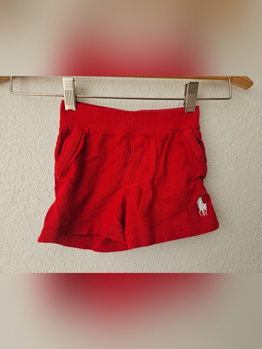 ralph lauren baby knit 100% cotton red shorts, 6 months